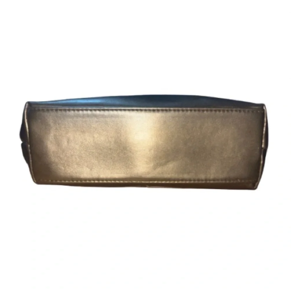 Frankie & Johnnie Brown and Gold Metallic Chevron Zip Bag, Purple Interior